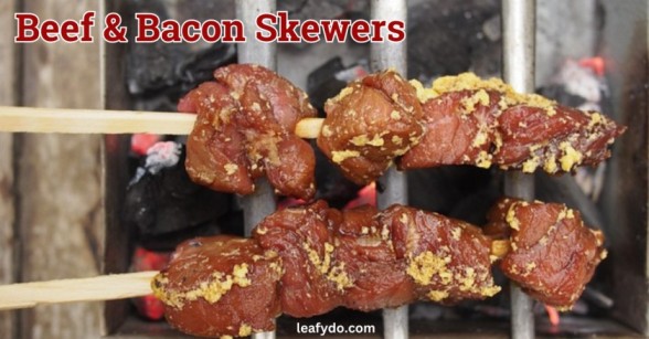 Beef and bacon in a skewers