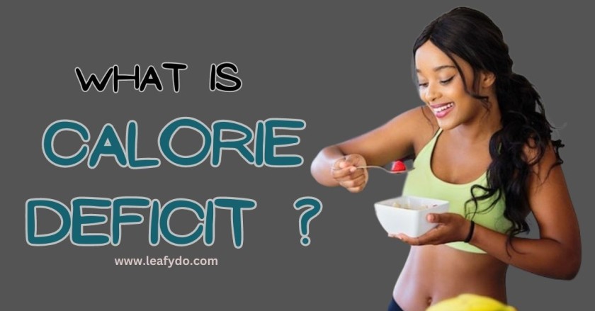 Women holding bowl and text written on this image "what is calorie deficit"?